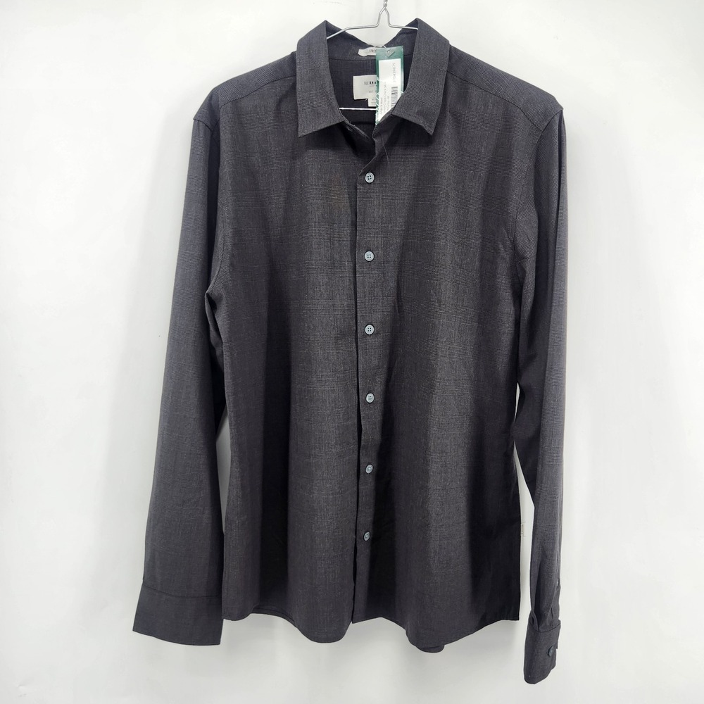 Julian & Mark Men's Dark Grey Medium Stretch Crepe Check Shirt NWT